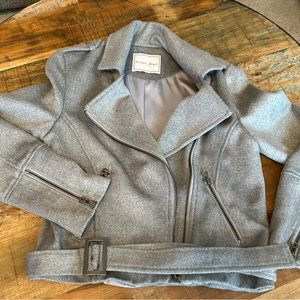 Light heathered/dove gray wool moto jacket size M